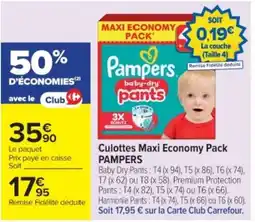Cora x Carrefour PAMPERS Culottes Maxi Economy offre