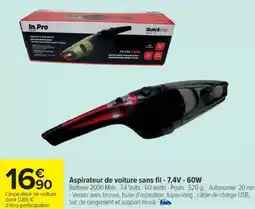 Cora x Carrefour Aspirateur de voiture sans fil - 7,4V - 60W offre