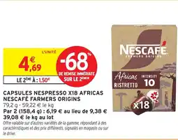 Intermarché Hyper NESCAFÉ Capsules nespresso x18 africas farmers origins offre