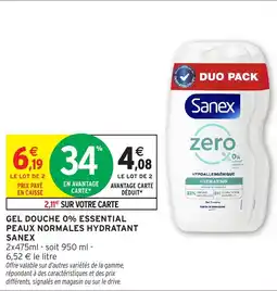 Intermarché Hyper SANEX Gel douche 0% essential peaux normales hydratant offre