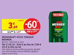 Intermarché Hyper MENNEN Déodorant stick tonique offre