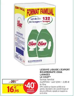 Intermarché Hyper LE CHAT Lessive liquide l'expert bicarbonate 2x66 lavages offre