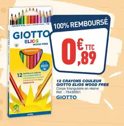 Bureau Vallée GIOTTO 12 crayons couleur elios wood free offre