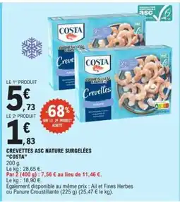 E.Leclerc CREVETTES ASC NATURE SURGELÉES “COSTA” offre