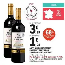 E.Leclerc AOP(5) VIN ROUGE MERLOT CABERNET SAUVIGNON “MISSION SAINT VINCENT” offre