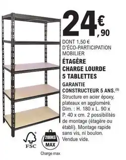 E.Leclerc ÉTAGÈRE CHARGE LOURDE 5 TABLETTES offre