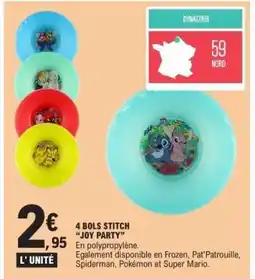 E.Leclerc 4 Bols Stitch 'Joy Party' offre