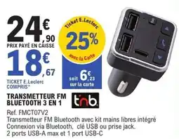 E.Leclerc Transmetteur fm bluetooth 3 en 1 offre