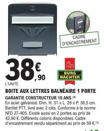 E.Leclerc BOITE AUX LETTRES BALNÉAIRE 1 PORTE offre