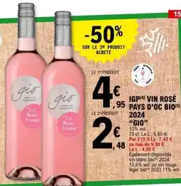 E.Leclerc IGP VIN ROSÉ PAYS D'OC BIO 2024 GIO offre