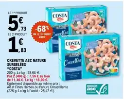 E.Leclerc CREVETTE ASC NATURE SURGELÉES “COSTA” offre