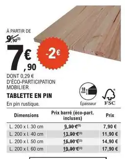 E.Leclerc TABLETTE EN PIN offre