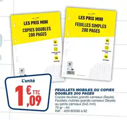 Bureau Vallée Feuillets mobiles ou copies doubles 200 pages offre