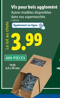 Lidl Vis pour bois aggloméré offre