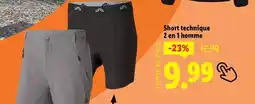 Lidl Crivit - short technique 2 en 1 homme offre