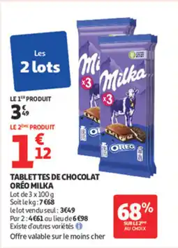 Auchan Tablettes de chocolat oréo milka offre