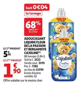 Auchan Adoucissant liquide fleur de la passion et bergamote cajoline offre