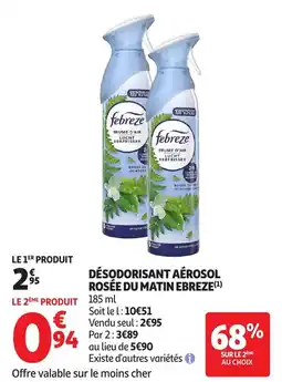 Auchan Désodorisant aérosol rosée du matin ebreze offre