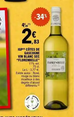 E.Leclerc FLORENBELLE Igp côtes de gascogne de vin blanc sec offre