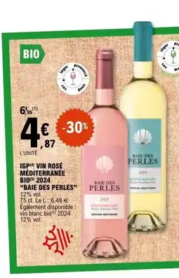E.Leclerc BAIE DES PERLES Igp vin rosé méditerranée bio 2024 offre