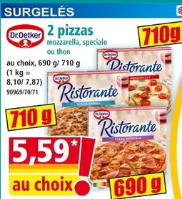 Norma 2 pizzas mozzarella, speciale ou thon offre