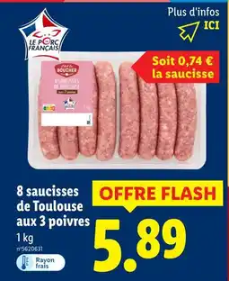 Lidl 8 saucisses de toulouse aux 3 poivres offre