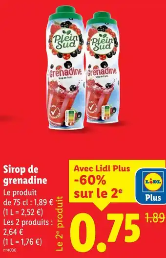 Lidl Plein Sud Sirop de grenadine offre