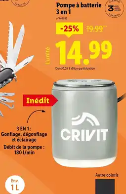 Lidl CRIVIT Pompe à batterie 3 en 1 offre