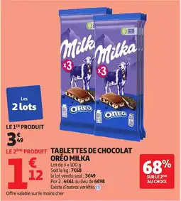 Auchan Tablettes de chocolat oréo milka offre