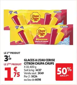 Auchan Glaces a l'eau cerise citron chupa chups offre