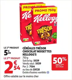 Auchan Céréales trésor chocolat noisettes kellogg's offre
