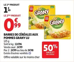 Auchan Barres de céréales aux pommes grany lu offre