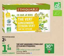Auchan Thé vert gingembre citron vert ceylan bio ethiquable offre