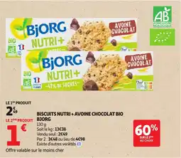 Auchan Biscuits nutri + avoine chocolat bio bjorg offre
