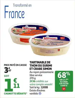 Auchan Tartinable de thon ou surimi et crabe simon offre