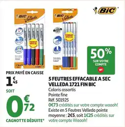 Auchan 5 feutres effacable a sec velleda 1721 fin bic offre