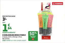 Auchan 8 surligneurs neon stabilo offre