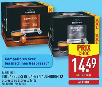 ALDI Barissimo 100 capsules de café en aluminium offre