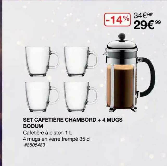 Promo Set Cafetière Chambord + 4 Mugs Bodum chez Costco