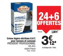 Promocash PRESIDENT PROFESSIONNEL Crème légère stérilisée U.H.T. pour liaisons et cuissons offre