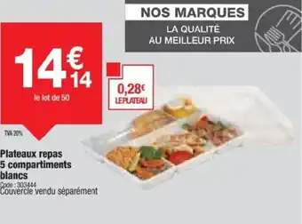 Promocash Plateaux repas 5 compartiments blancs offre