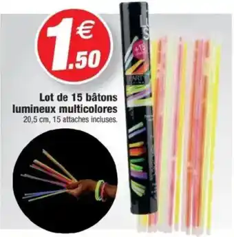 Bazarland Lot de 15 bâtons lumineux multicolores offre