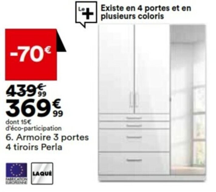 Promo Armoire 3 portes 4 tiroirs Perla chez BUT