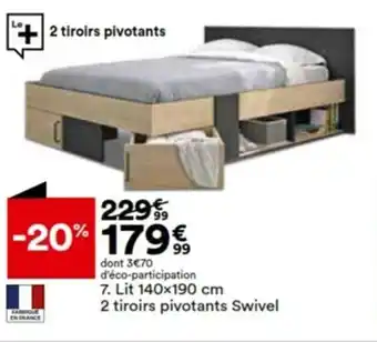 BUT Lit 140x190 cm 2 tiroirs pivotants Swivel offre