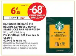 Intermarché Hyper CAPSULES DE CAFÉ X18 BLONDE ESPRESSO ROAST STARBUCKS PAR NESPRESSO offre