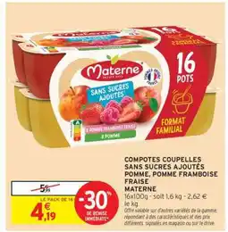 Intermarché Hyper COMPOTES COUPELLES SANS SUCRES AJOUTÉS POMME, POMME FRAMBOISE FRAISE offre