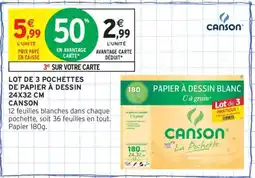 Intermarché Hyper Lot de 3 pochettes de papier à dessin 24x32 cm Canson offre