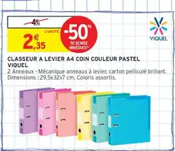 Intermarché Hyper CLASSEUR A LEVIER A4 COIN COULEUR PASTEL VIQUEL offre