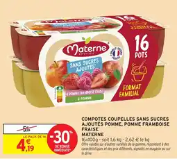 Intermarché Compotes coupelles sans sucres ajoutés pomme, pomme framboise fraise materne offre