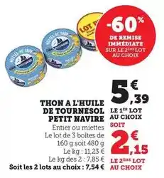 Bi1 Petit navire - thon a l'huile de tournesol offre